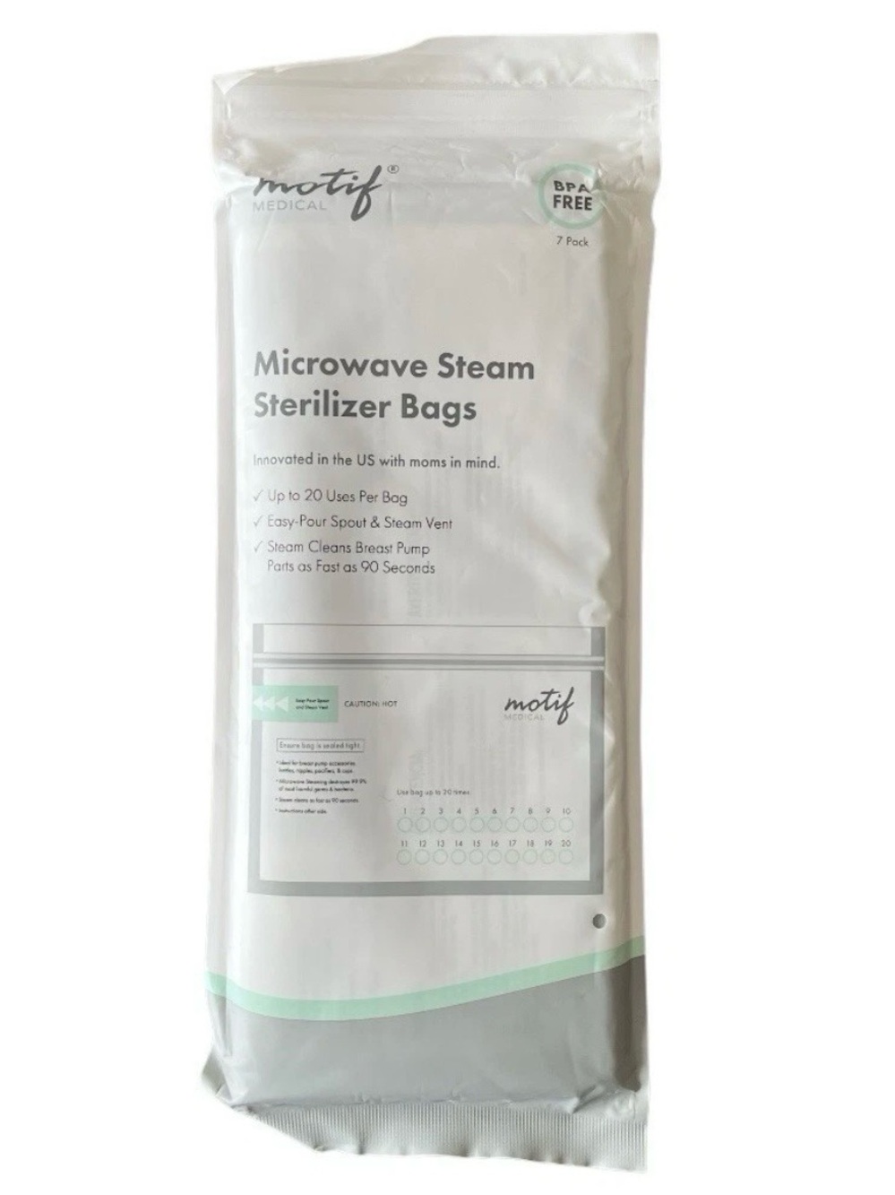 Motif Micro Steam Sterilizer Bags Microwave 7 Pk Breast Pump Accessory Cleaning